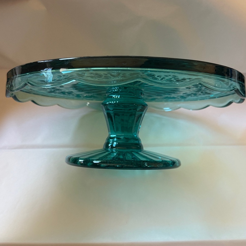 Pioneer Women Special Edition Cassie teal color glass cake stand - Picture 5 of 10